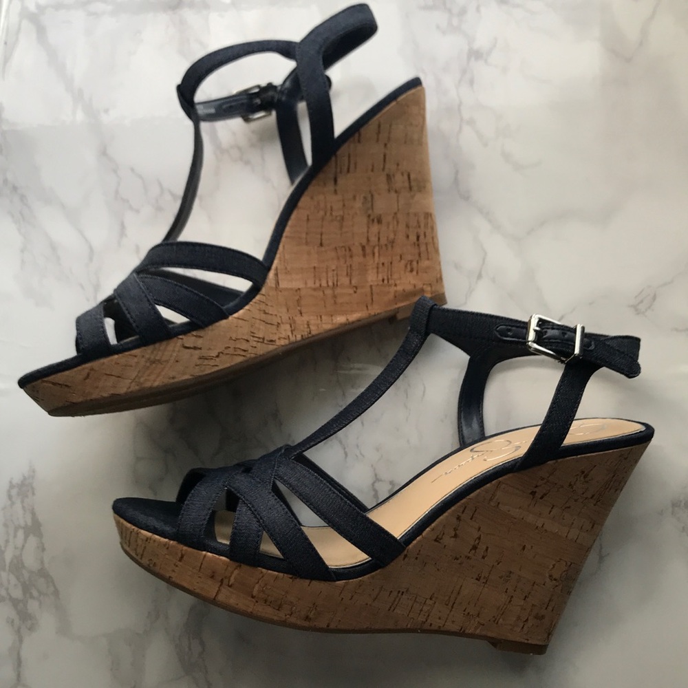 Jessica Simpson Denim Cork Wedges 8
